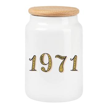 1971 Vintage 1971 Birthday Gift - Cookie Jar with Wooden Lid - white - Front