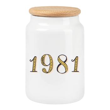 Cadeau d’anniversaire 1981 Vintage 1981  - Boîte à biscuits avec couvercle en bois - blanc - Devant