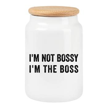 JE NE SUIS PAS AUTORITAIRE JE SUIS LE BOS-S - Boîte à biscuits avec couvercle en bois - blanc - Devant