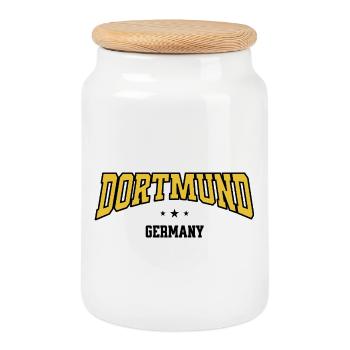 Dortmund Curved Font Design - Cookie Jar with Wooden Lid - white - Front