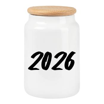 Year 2026 Brushstroke - Cookie Jar with Wooden Lid - white - Front