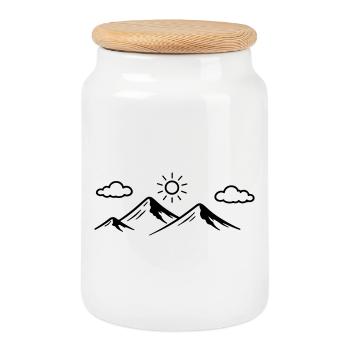 Mountains icon - Cookie Jar with Wooden Lid - white - Front