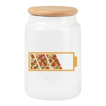 Pizza-Akku-Status Vollständiges lustiges Zitat - Keksdose mit Holzdeckel - Weiß - Vorne