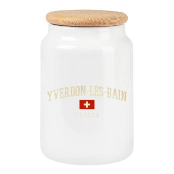 Emblème suisse d’Yverdon-les-Bains - Boîte à biscuits avec couvercle en bois - blanc - Devant