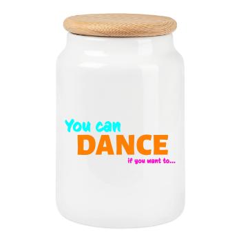 You can dance - Boîte à biscuits avec couvercle en bois - blanc - Devant