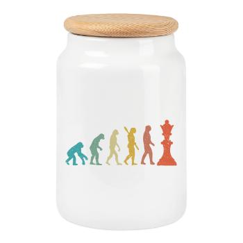 Evolution from Man to King Chess Humor - Cookie Jar with Wooden Lid - white - Front