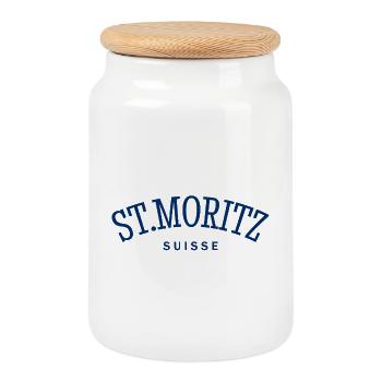 St. Moritz - Suisse - Switzerland - Swiss - Boîte à biscuits avec couvercle en bois - blanc - Devant