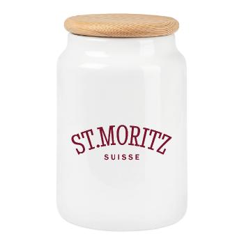 St. Moritz - Suisse - Switzerland - Swiss - Boîte à biscuits avec couvercle en bois - blanc - Devant