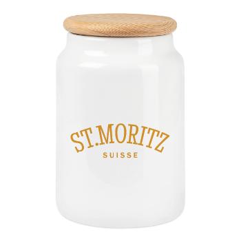 St. Moritz - Suisse - Switzerland - Swiss - Boîte à biscuits avec couvercle en bois - blanc - Devant