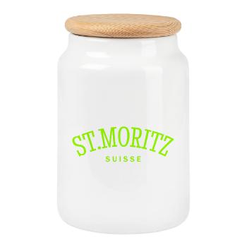 St. Moritz - Suisse - Switzerland - Swiss - Cookie Jar with Wooden Lid - white - Front