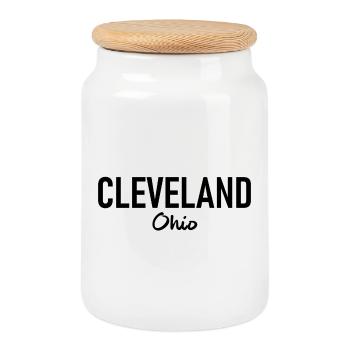 Cleveland - Ohio - USA - United States of America - Cookie Jar with Wooden Lid - white - Front