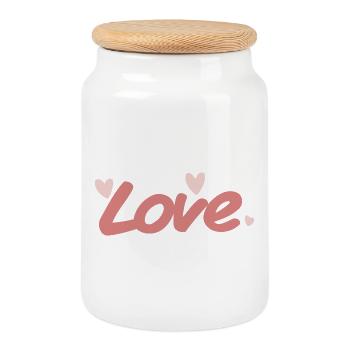 Love Pink Calligraphy Brush - Cookie Jar with Wooden Lid - white - Front