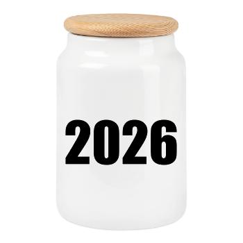 2026 - Cookie Jar with Wooden Lid - white - Front
