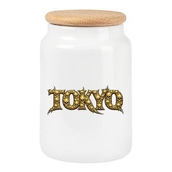 Logo de la Crâne d’Or à Tokyo - Boîte à biscuits avec couvercle en bois - blanc - Devant