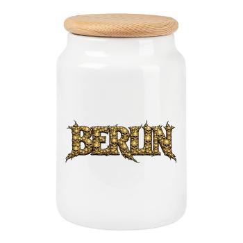 Berlin Skull Metal Font - Cookie Jar with Wooden Lid - white - Front