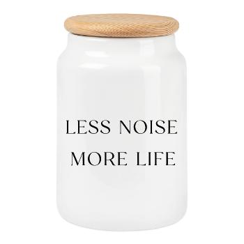Less Noise More Life Minimal Quote Design - Cookie Jar with Wooden Lid - white - Front
