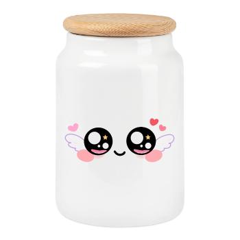Cupid Eyes – Kawaii Angel Eyes with Wings & Star - Cookie Jar with Wooden Lid - white - Front