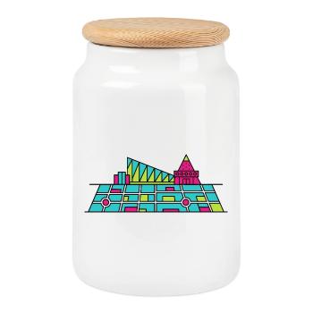 Milton Keynes City Skyline Xscape Modern Line Art - Cookie Jar with Wooden Lid - white - Front