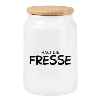 Halt die Fresse - Cooler Spruch - Keksdose mit Holzdeckel - Weiß - Vorne