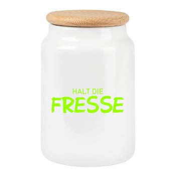 Halt die Fresse - Cooler Spruch - Keksdose mit Holzdeckel - Weiß - Vorne