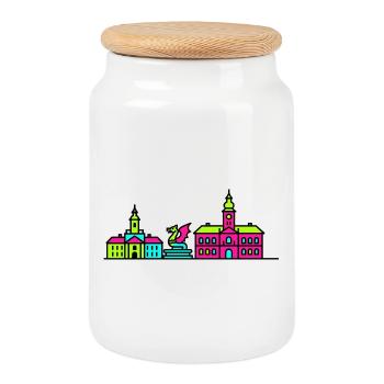 Skyline de la ville de Klagenfurt Lindwurm Art moderne - Boîte à biscuits avec couvercle en bois - blanc - Devant