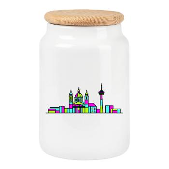 Ligne d’art de la ville de l’hôtel de ville de la ville de St Polten - Boîte à biscuits avec couvercle en bois - blanc - Devant