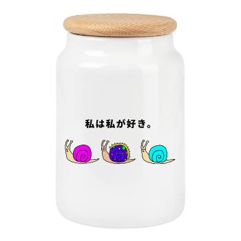 Three Colorful Kawaii Snails - Cookie Jar with Wooden Lid - white - Front