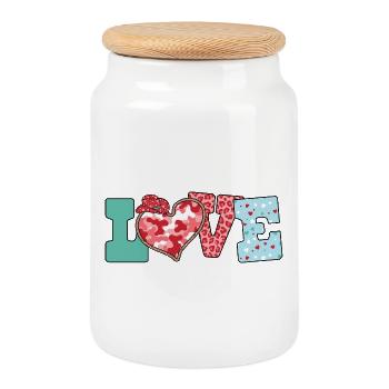 Playful Love Heart Western Romance - Cookie Jar with Wooden Lid - white - Front