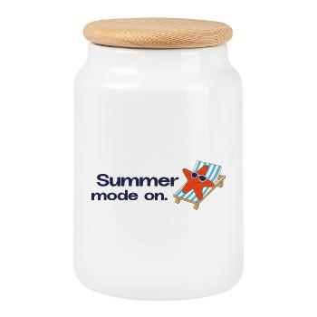 Summer mode on – Holiday, Sun, Sea, Statement - Cookie Jar with Wooden Lid - white - Front