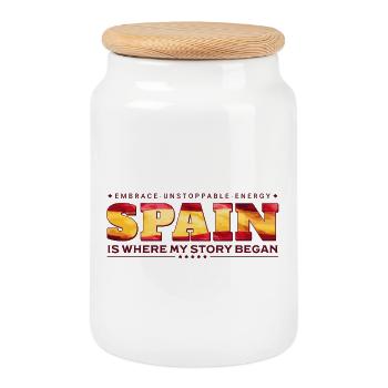 Spanien ist der Ort, an dem meine Geschichte begann - Keksdose mit Holzdeckel - Weiß - Vorne