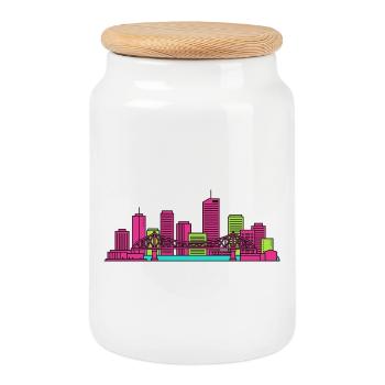 Brisbane City Skyline Story Bridge Modern Art - Cookie Jar with Wooden Lid - white - Front