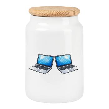 Ordinateur portable - Boîte à biscuits avec couvercle en bois - blanc - Devant