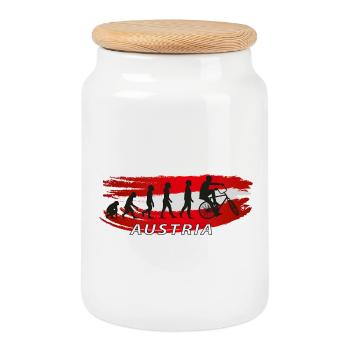 Circuit cycliste Autriche Evolution - Boîte à biscuits avec couvercle en bois - blanc - Devant