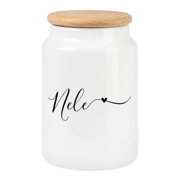 Nele Name First Name Decorative - Cookie Jar with Wooden Lid - white - Front