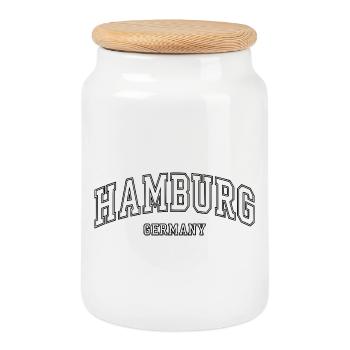 Hamburg Germany Stadt Motiv Modern - Keksdose mit Holzdeckel - Weiß - Vorne