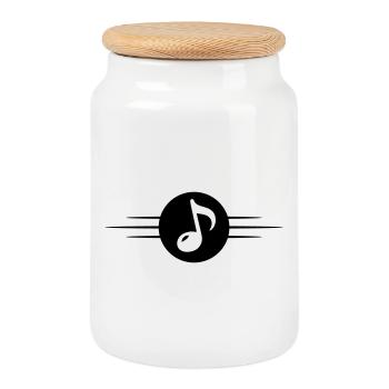 Ligne de symbole des notes de musique - Boîte à biscuits avec couvercle en bois - blanc - Devant