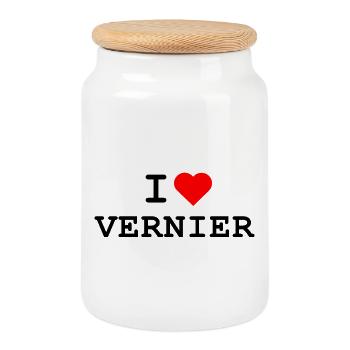 I love Vernier - Ich liebe Vernier - Cookie Jar with Wooden Lid - white - Front