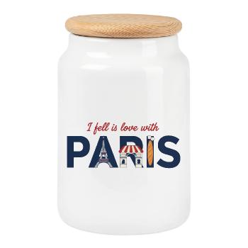 Paris Liebe – Eiffelturm & Baguette Design - Keksdose mit Holzdeckel - Weiß - Vorne