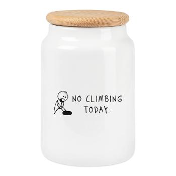 No Climbing Today – Bouldering Climbing Saying - Cookie Jar with Wooden Lid - white - Front