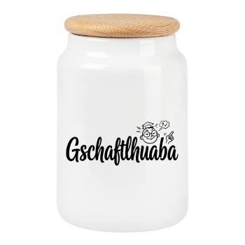 Gschaftlhuaba – Bayerischer Besserwisser - Keksdose mit Holzdeckel - Weiß - Vorne