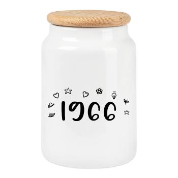 1966 Anniversaire 1966 Retro 1966 - Boîte à biscuits avec couvercle en bois - blanc - Devant