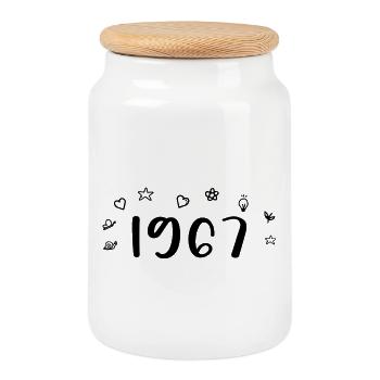 1967 Anniversaire 1967 Retro 1967 - Boîte à biscuits avec couvercle en bois - blanc - Devant