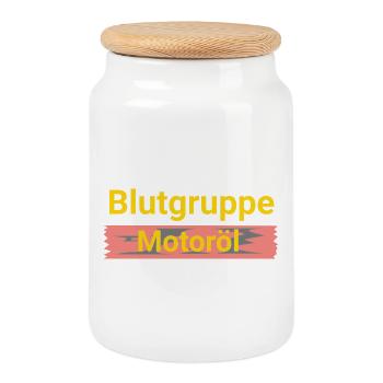 Huile moteur de groupe sanguin - Boîte à biscuits avec couvercle en bois - blanc - Devant