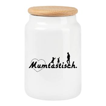 Mum-tastisch - Spruch Schwarz - Keksdose mit Holzdeckel - Weiß - Vorne