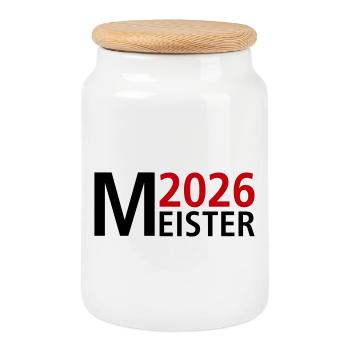 Meister 2026 Meisterschaft - Keksdose mit Holzdeckel - Weiß - Vorne