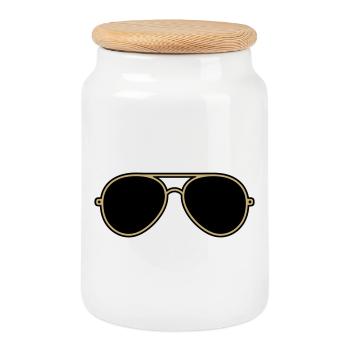 Iconic Gold & Black Aviator Goggles - Cookie Jar with Wooden Lid - white - Front