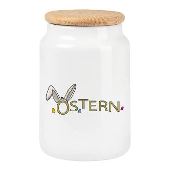 Easter - Cookie Jar with Wooden Lid - white - Front