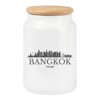 Bangkok Thailand, Bangkok skyline - Cookie Jar with Wooden Lid - white - Front