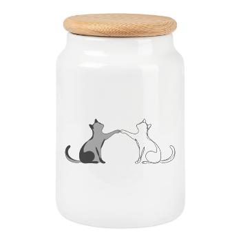 Zwei Katzen Line Art Illustration  - Keksdose mit Holzdeckel - Weiß - Vorne