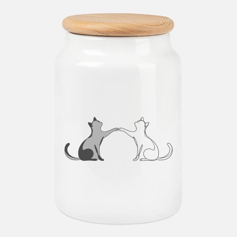 Illustration d’art au trait de Two Cats - Boîte à biscuits avec couvercle en bois - blanc